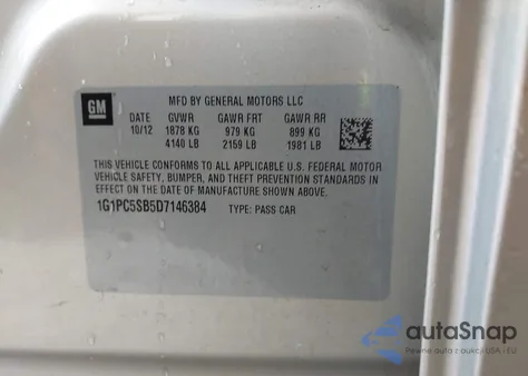 2013 Chevrolet Cruze 1Lt Auto из США, поврежденный, VIN 1G1PC5SB5D7146384